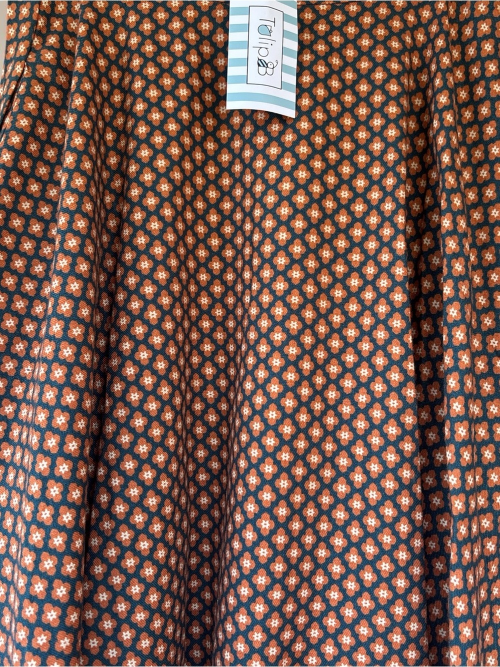Patterned Midi A-Line Skirt in Brown and Black - Picture 2 of 4